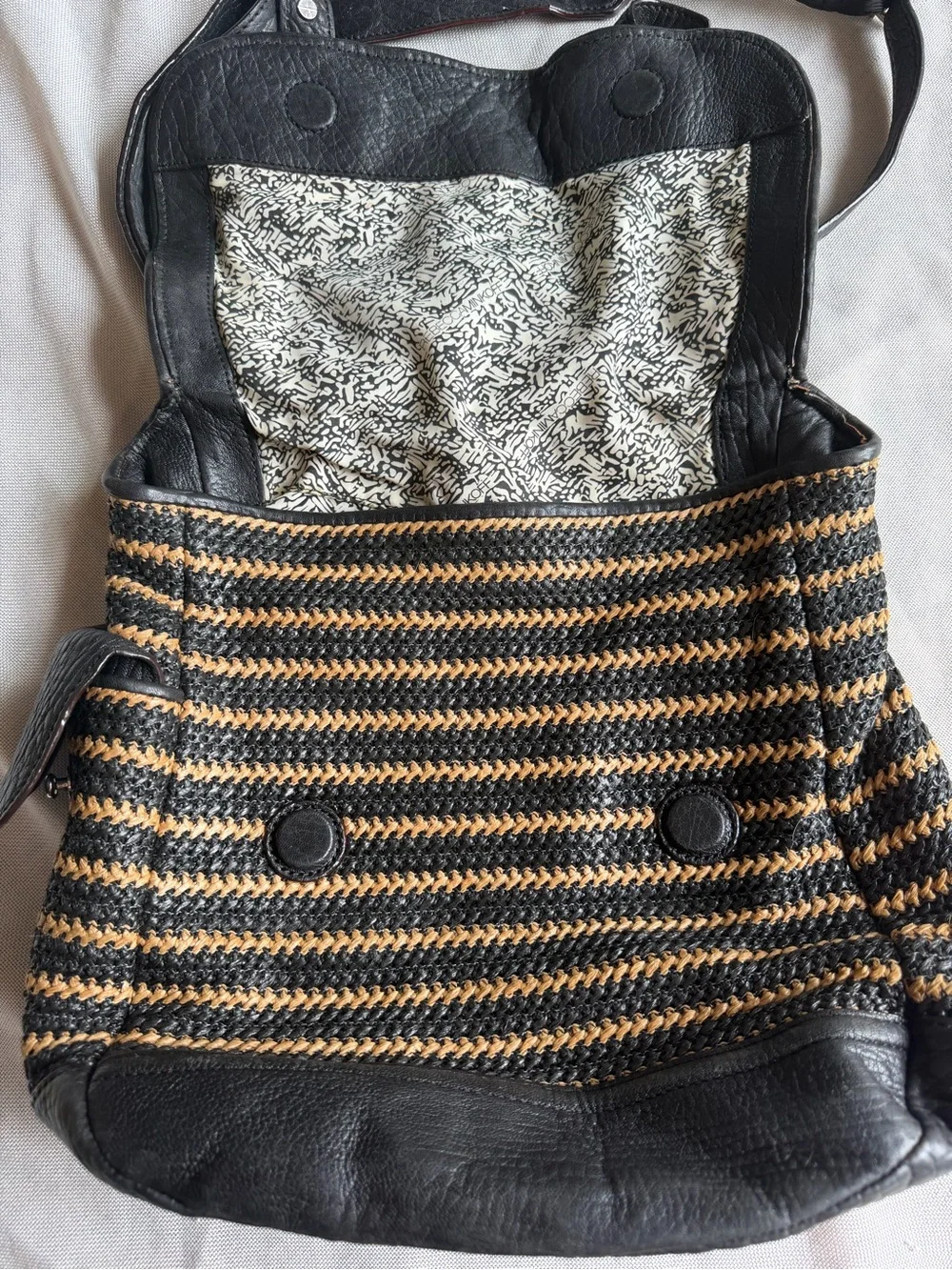 Rebecca Minkoff Leather & Woven Raffia City Bag